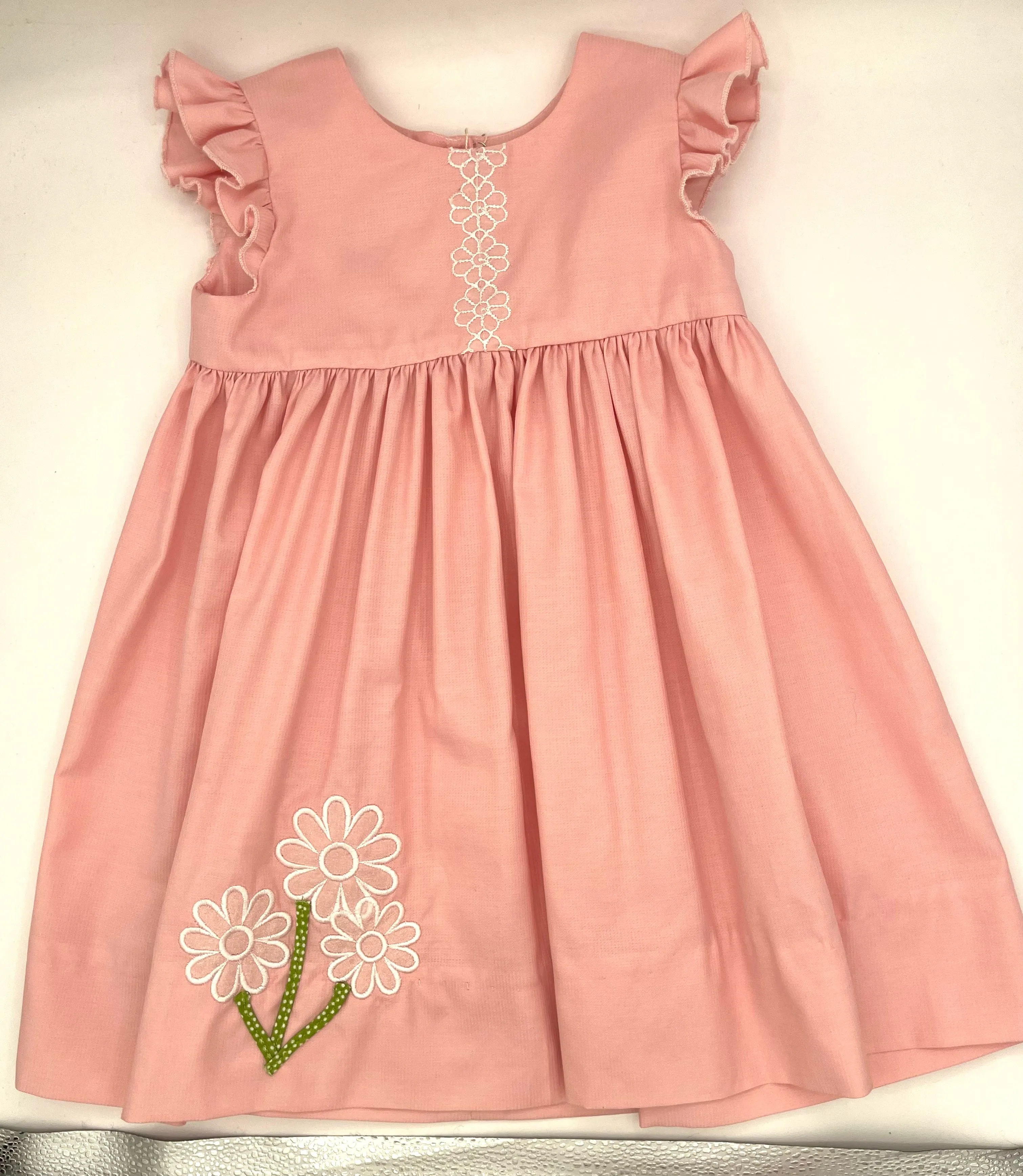 2 Y Dress - Pink w/White Daisy Applique Angel Sleeves