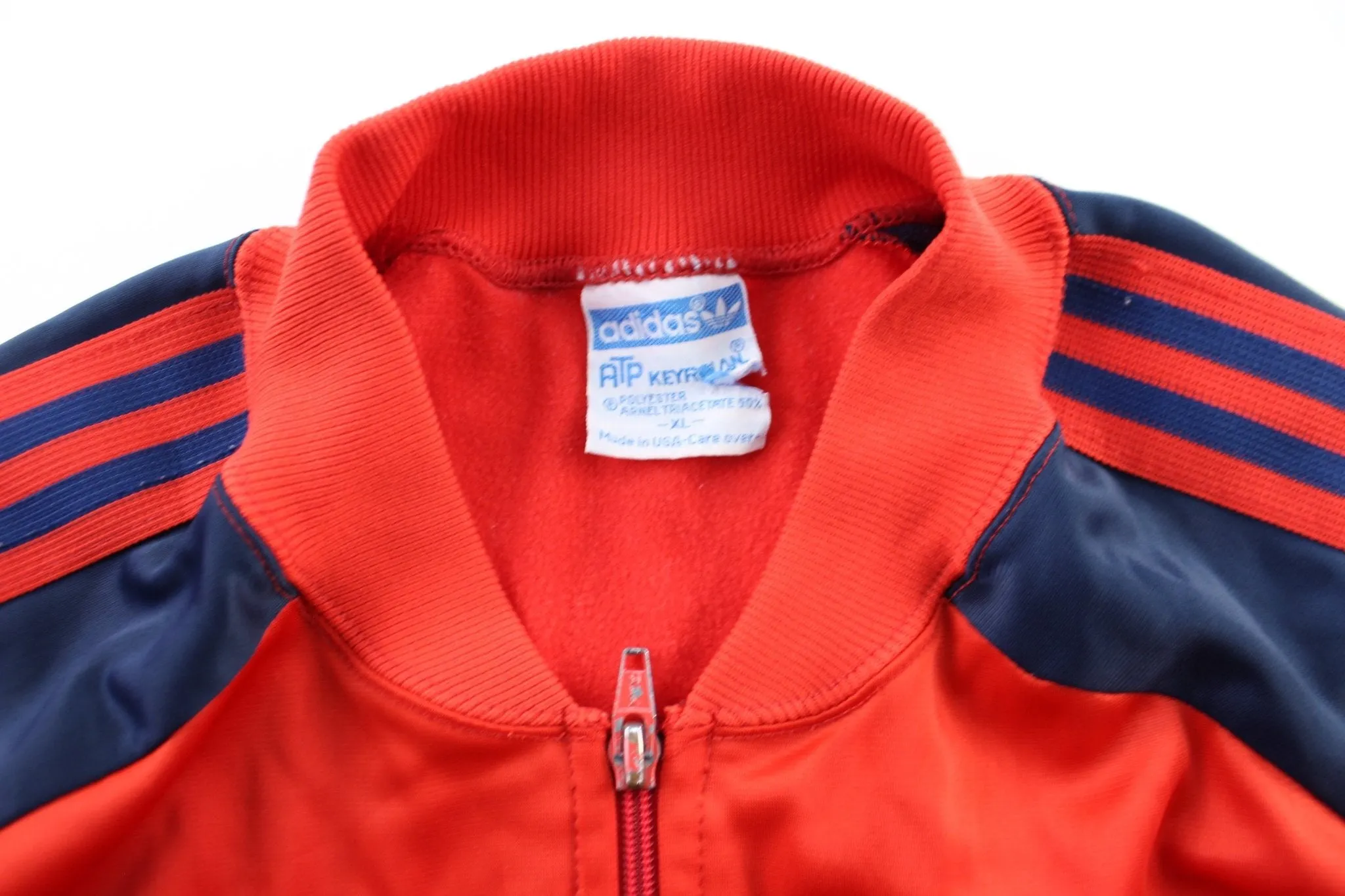 80's Adidas Embroidered Logo Navy Blue & Red Striped Zip Up Jacket