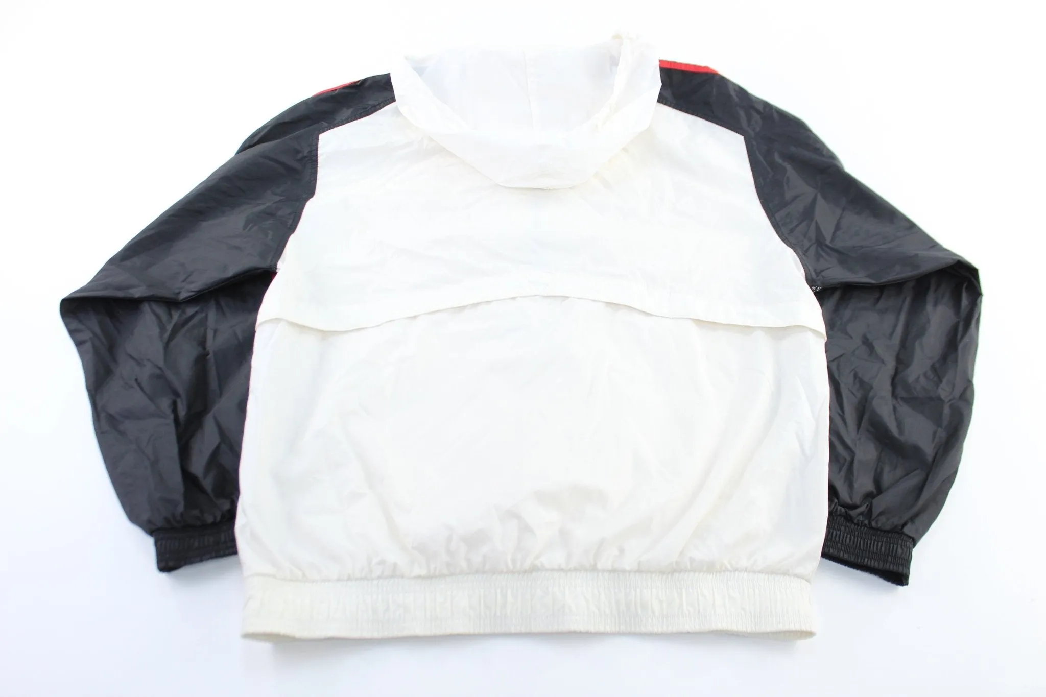90's Adidas Embroidered Logo White, Black, & Red Striped Zip Up Jacket