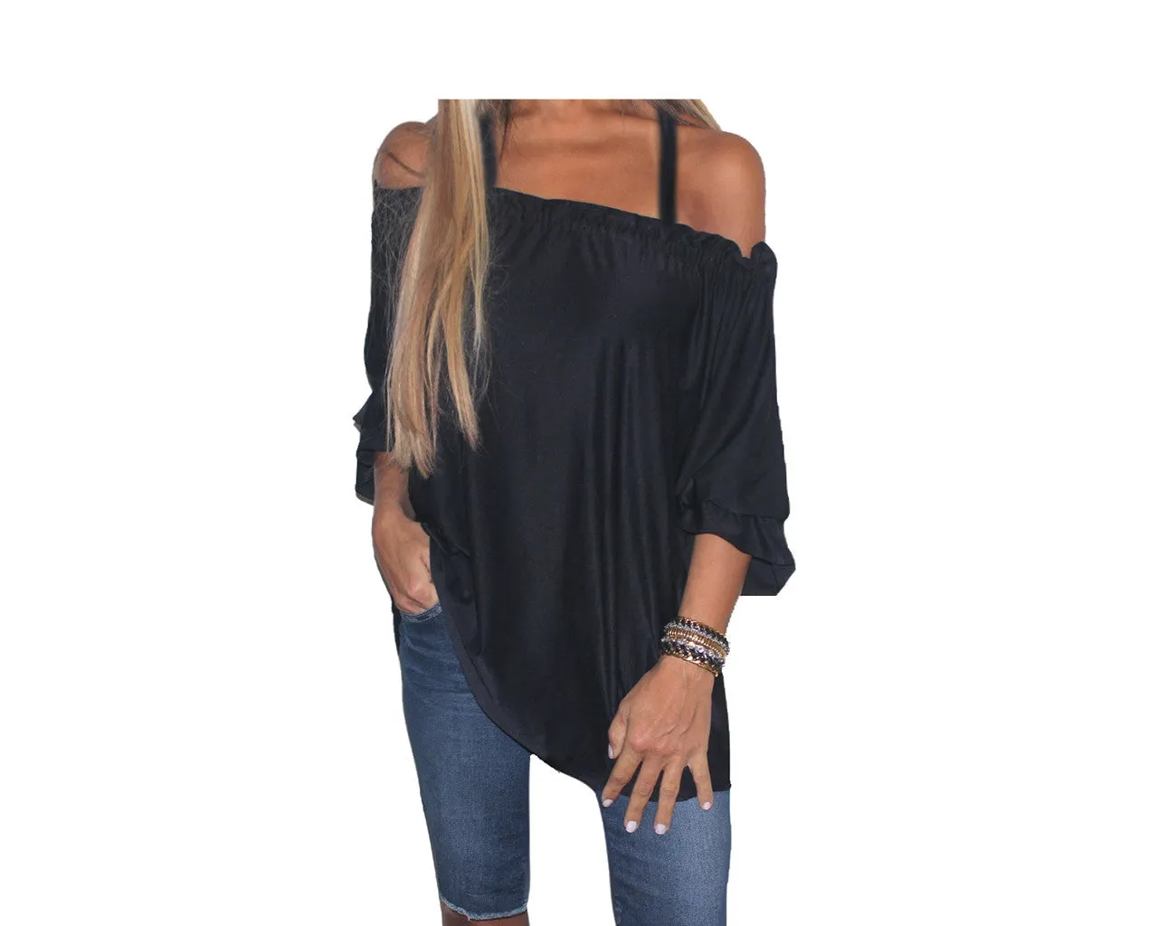 Black Strap Off Shoulder Top - The Ibiza II
