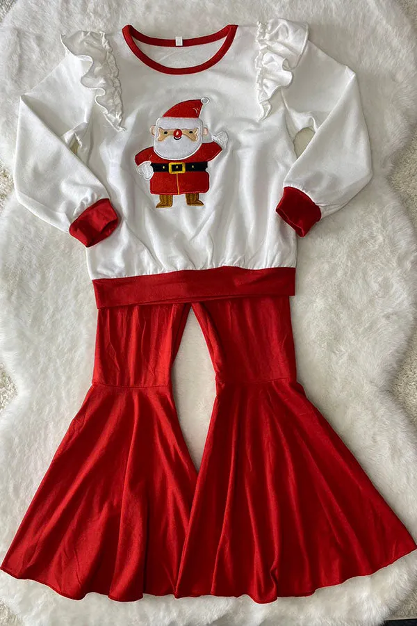 DLH2807 Chrsitmas Santa embroidery sweatershirt red pant 2pc girls clothing sets
