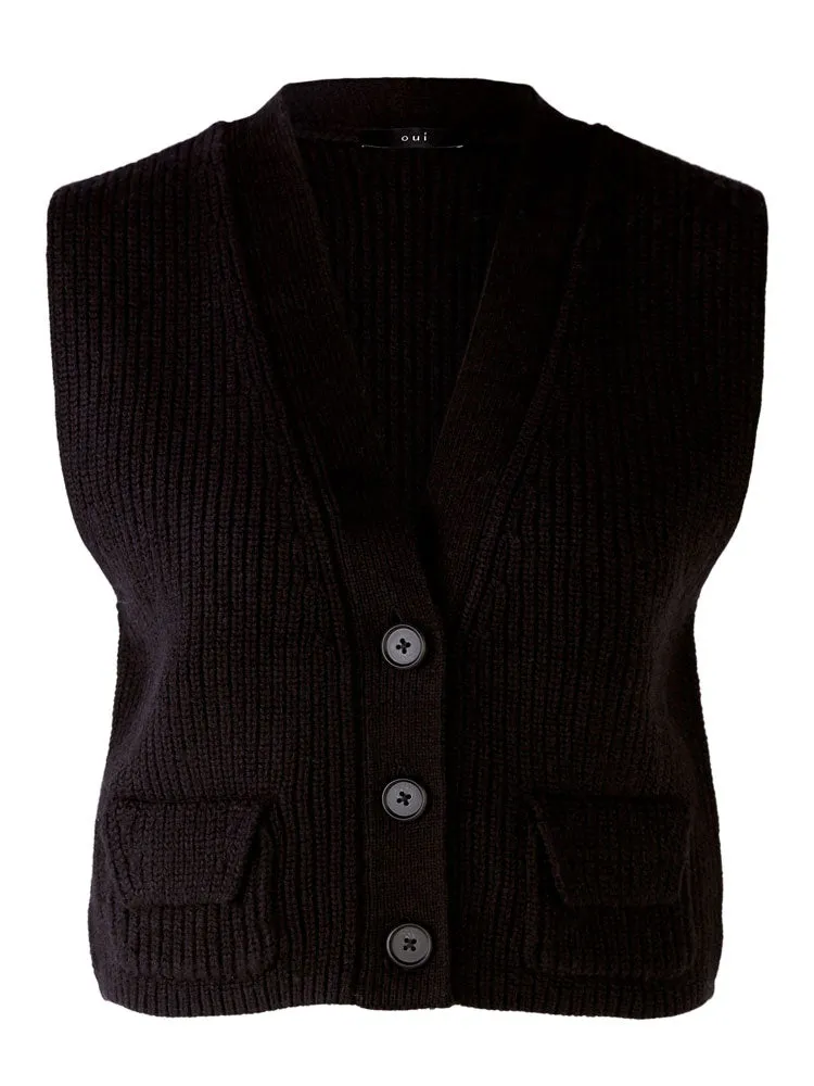 Oui Knitted Waistcoat Black