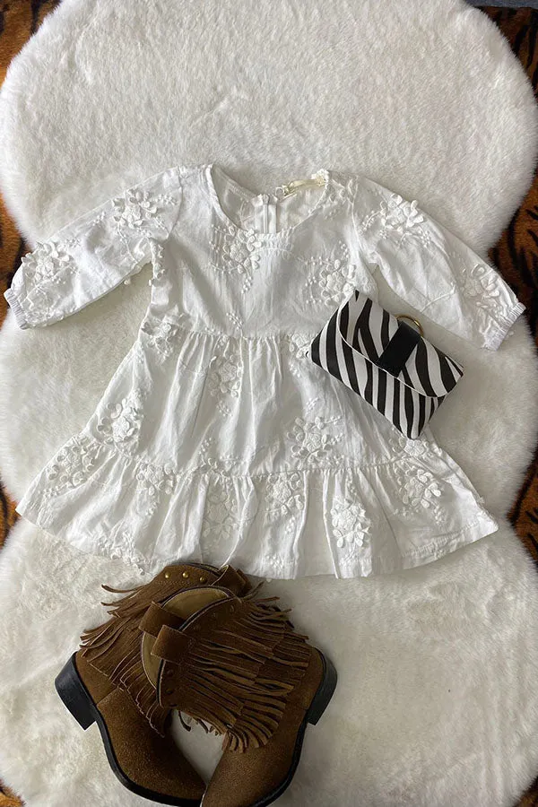 XCH0020-7H White embroidery long sleeve gils dress
