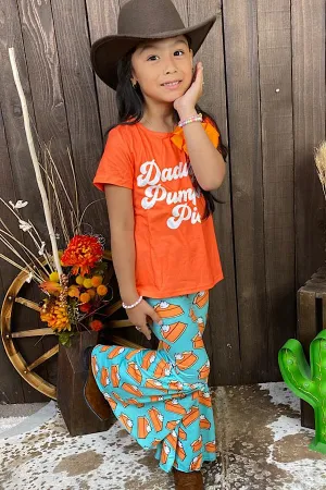 XCH0333-28H DADDY'S PUMPKIN PIE printed 2pcs girl set wholesale